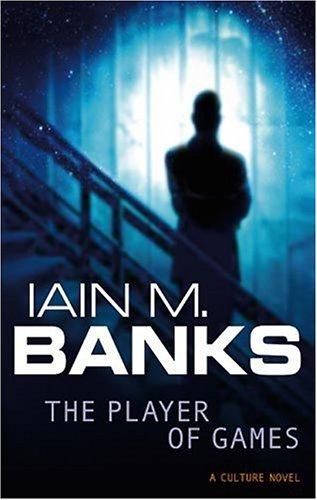 Cover of the 1989 Orbit paperback edition of The Player of Games by Iain M. Banks, showing a silhouetted figure standing on a stairway before a glowing blue archway.